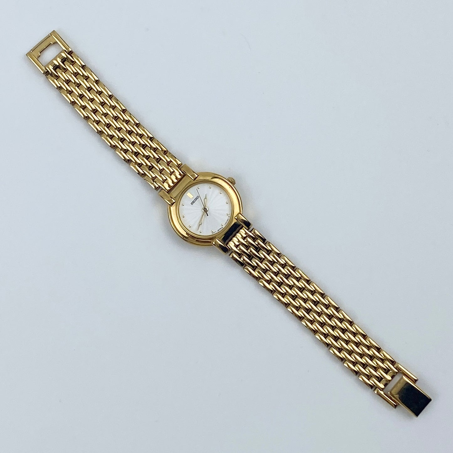 Seiko Vintage Gold Watch White Round Dial